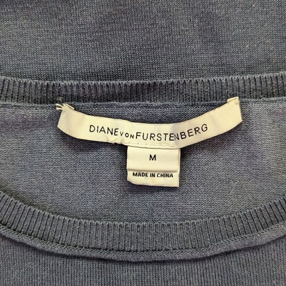 Diane Von Furstenberg Kivel Lace Silk Dress in Marine Blue Black, sz M EUC - Picture 2 of 14